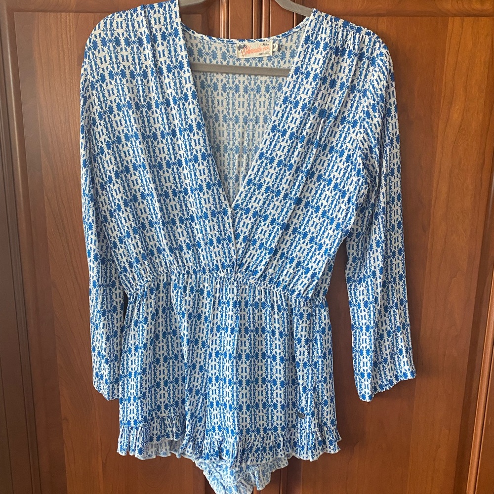 Ghanda Blue Patterned Ruffle Romper